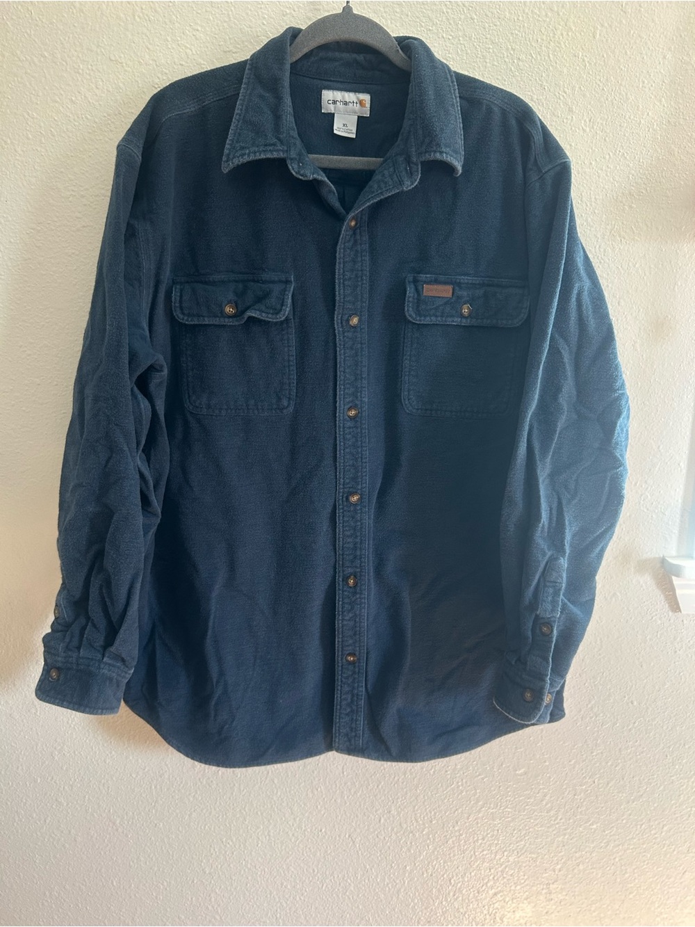 Vintage Carhartt Chamios Cloth Navy Blue Button Up Shirt Mens XL